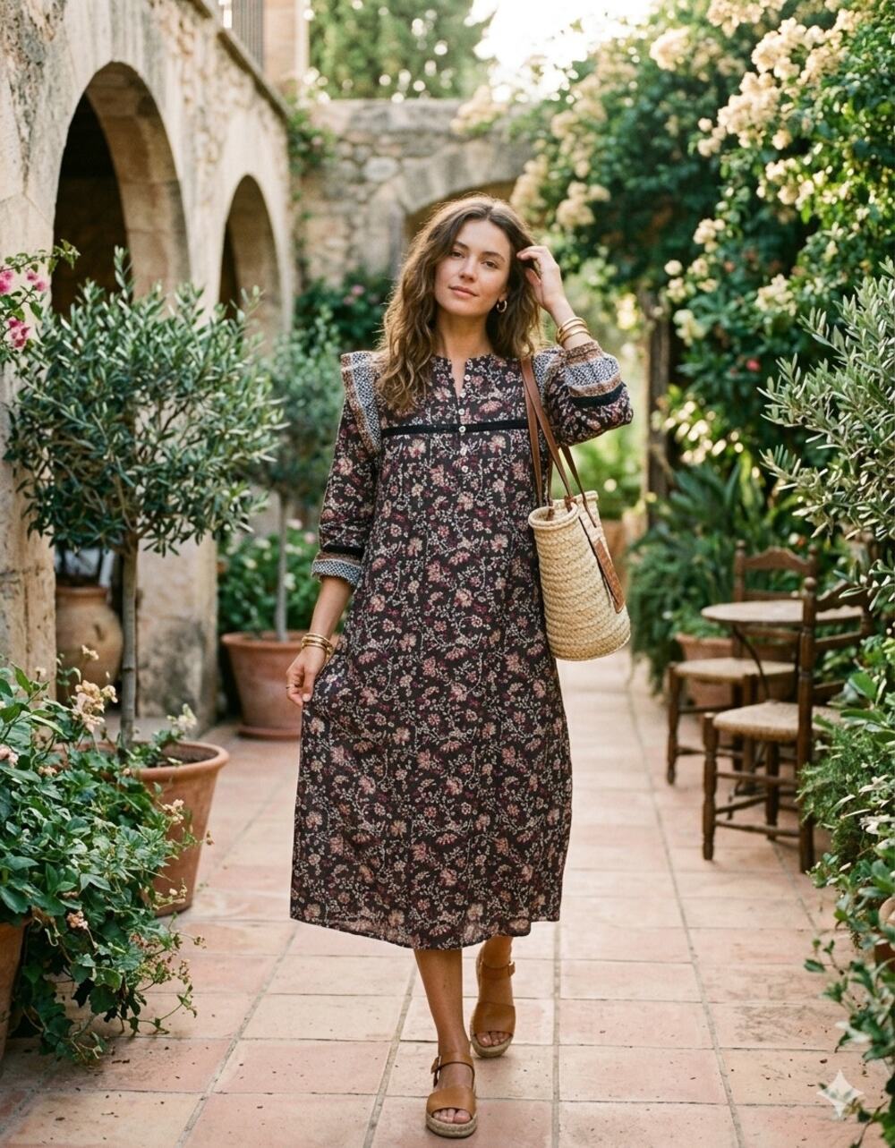 Cleobella Flora Woodblock Print Organic Cotton Midi Dress XS NWT